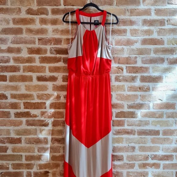 Vince Camuto Maxi Dress Orange & Beige Size 14 Elastic Waist Casual /Formal NWOT - Picture 1 of 17